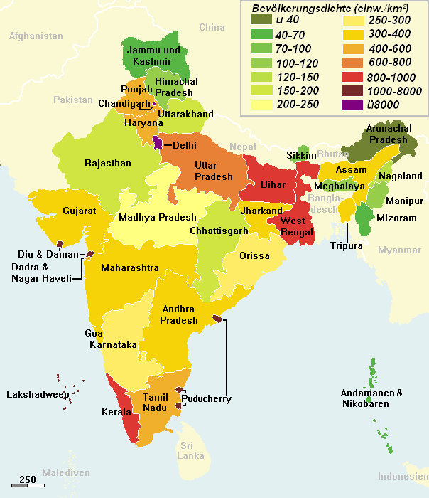 Karte Bev�lkerungsdichte Indien