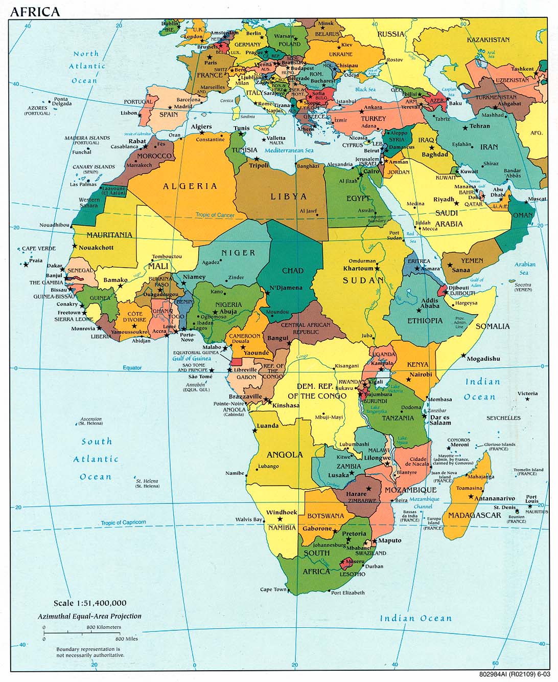 Landkarte Afrika (politische Karte, bunt) : Weltkarte.com - Karten und
